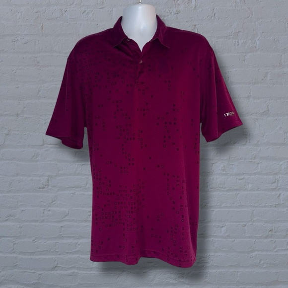 👕 IZOD Advantage Performance Polo Shirt Men’s Large | Burgundy Geometric Print - Picture 1 of 10